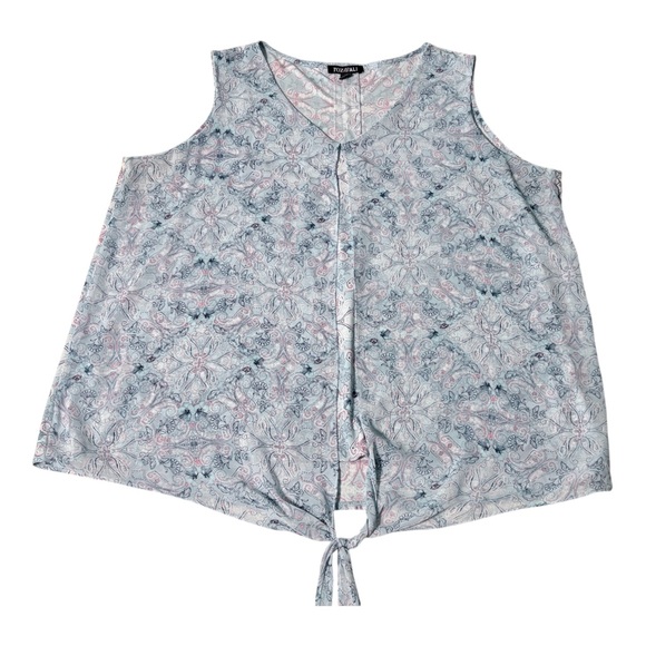 Roz & Ali Light Blue Floral V-Neck Tie-Front Size 2X - Picture 4 of 7